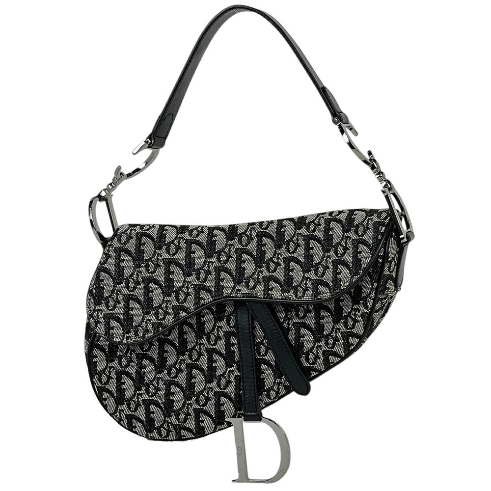 Christian Dior Trotter Saddle Bag Handbag Hobo Canvas Black
